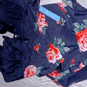 Floral Swimsuit with Red and Green Accents